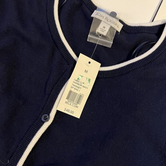 Kim Rogers Med Cotton Cardigan Sweater Button Front Scoop Neck Blue White NWT - Picture 13 of 14
